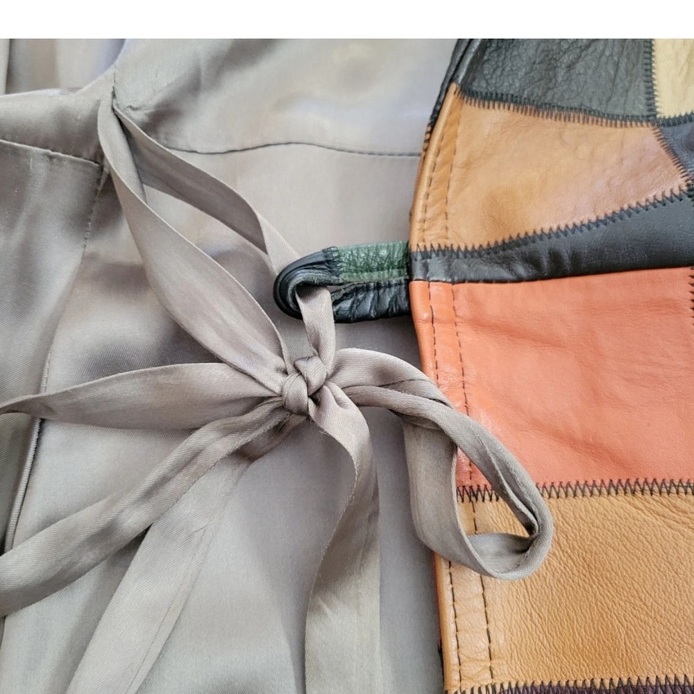 70s Patchwork Leather Mid Length Trench Wrap Jack… - image 7